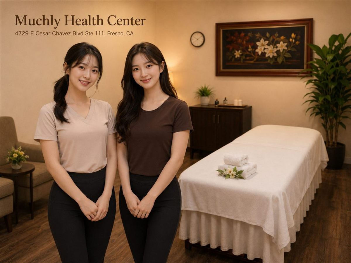 Friendly massage therapists in a clean treatment room at Muchly Health Center in Fresno CA