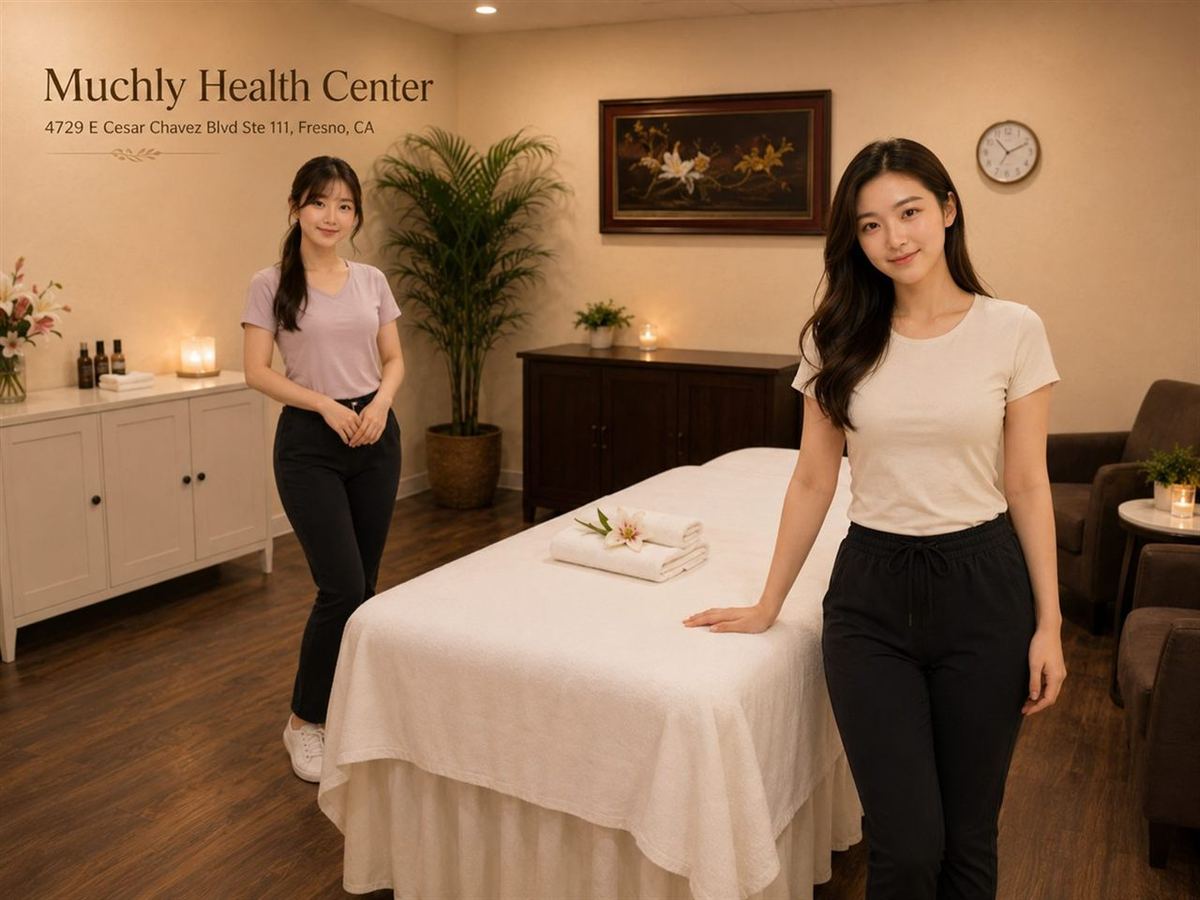 Welcoming massage therapists beside a clean table at Muchly Health Center in Fresno CA